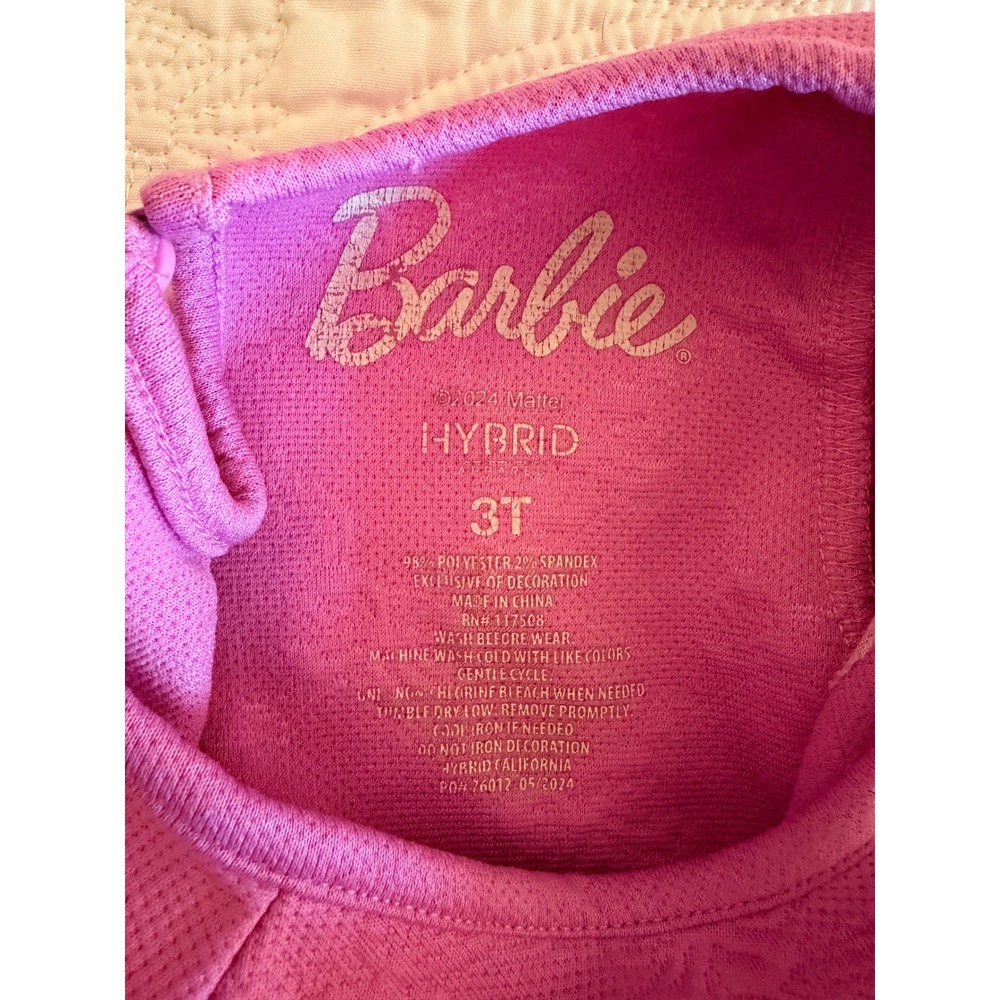 Barbie Girls Pink Embossed Bow Flutter Sleeve Dress Size 3T Logo Patch - Picture 11 of 11